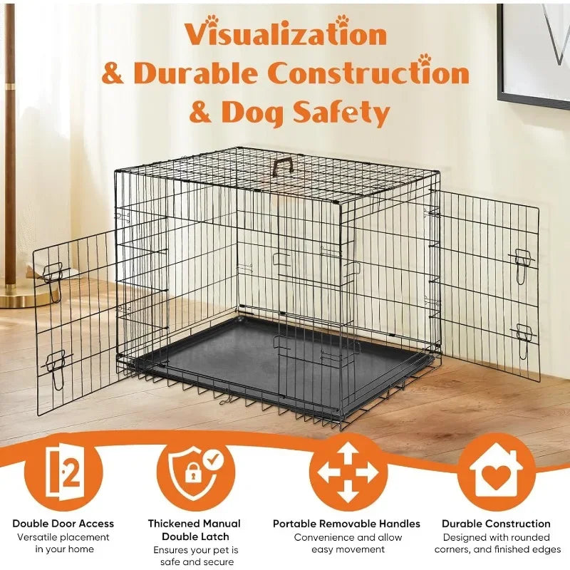 Double Door Folding Wire Dog Crate