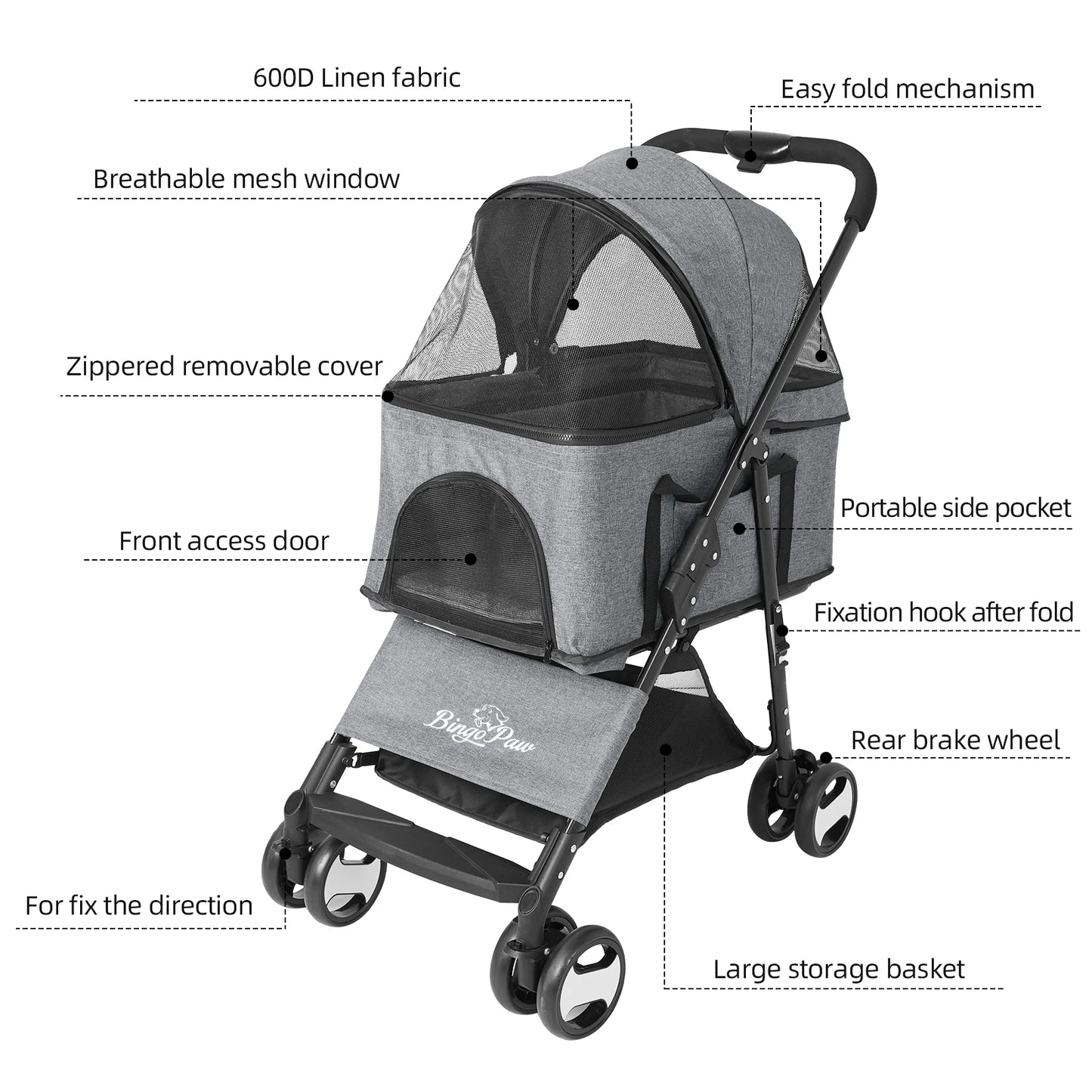 Large Pet Stroller with Detachable Carrier