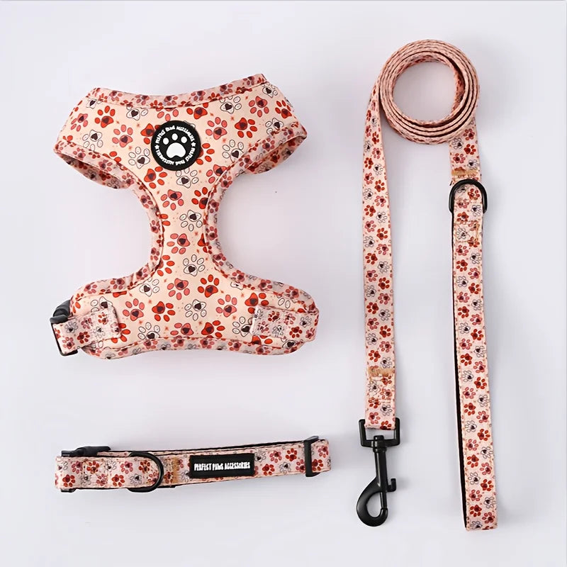 Adjustable Knit Fabric Dog Harness and Leash Set