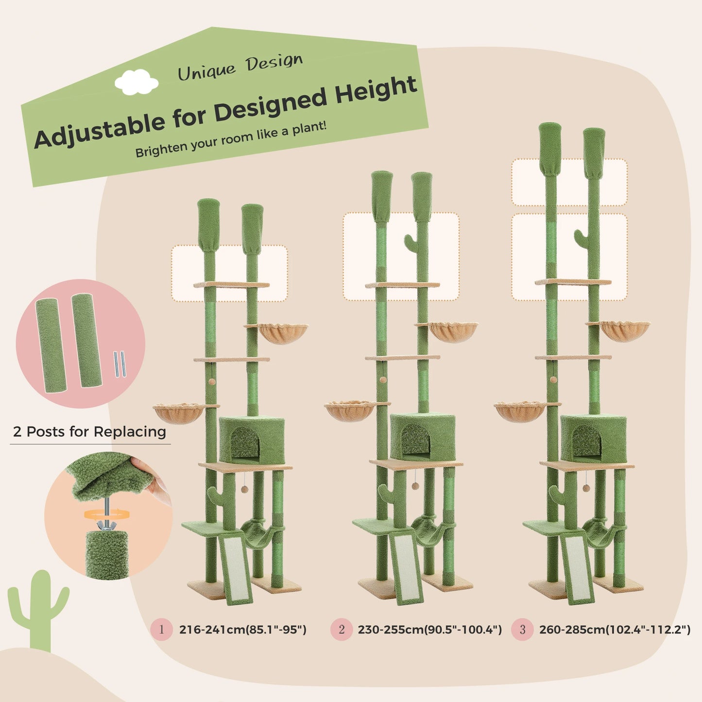 Cactus Cat Tree Floor to Ceiling Cat Tower