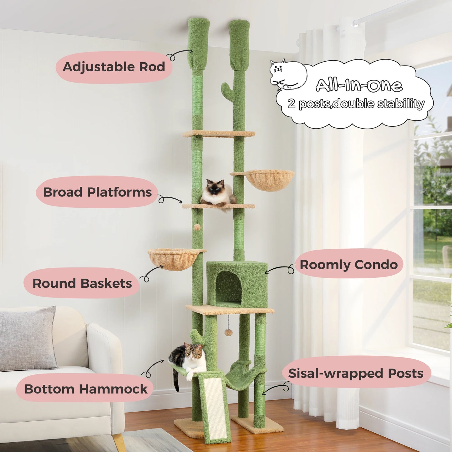 Cactus Cat Tree Floor to Ceiling Cat Tower