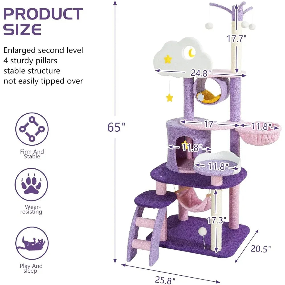 65 Inches Unique Cat Tree Mansion