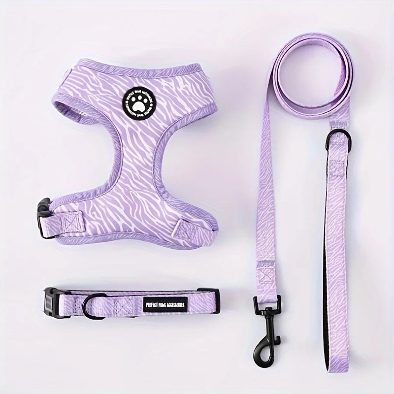 Adjustable Knit Fabric Dog Harness and Leash Set
