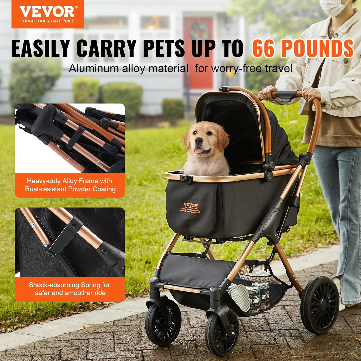 Foldable Pet Stroller with Detachable Carrier
