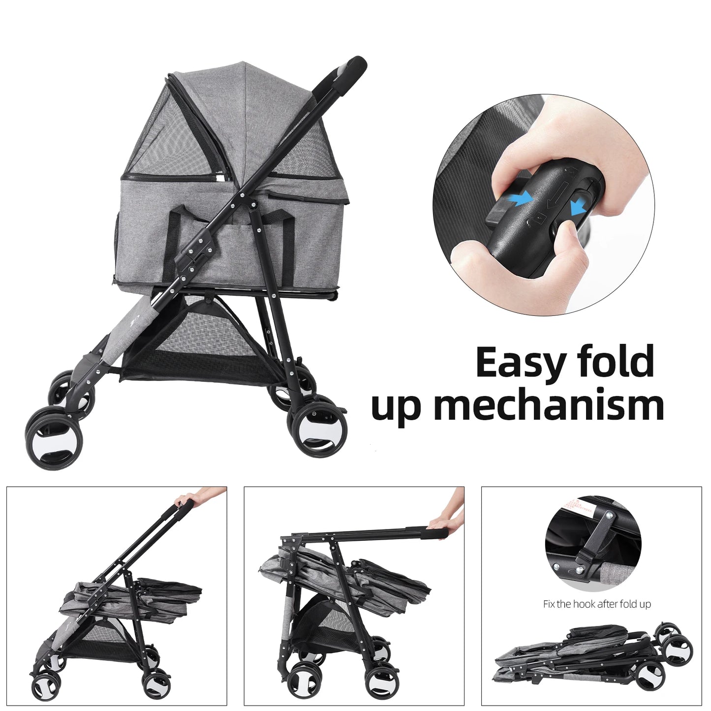 Large Pet Stroller with Detachable Carrier