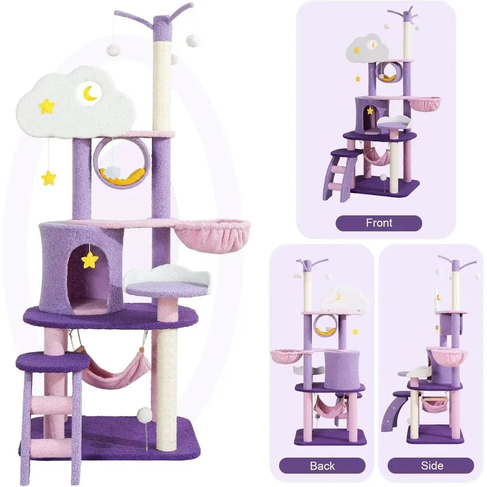 65 Inches Unique Cat Tree Mansion