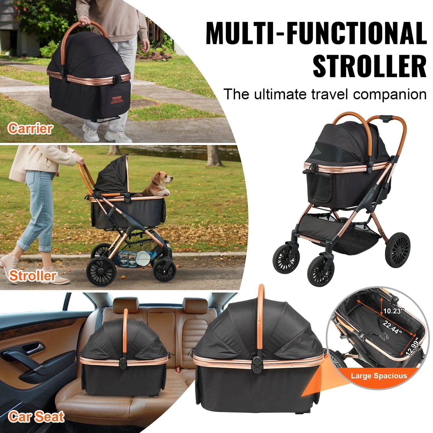 Foldable Pet Stroller with Detachable Carrier