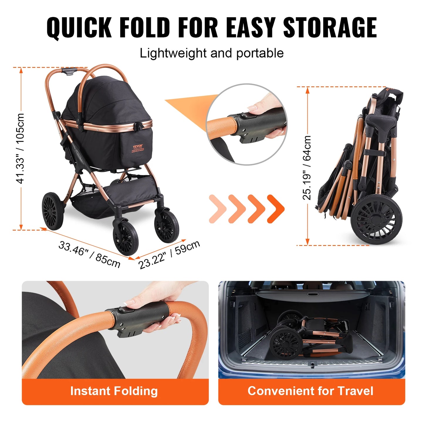 Foldable Pet Stroller with Detachable Carrier