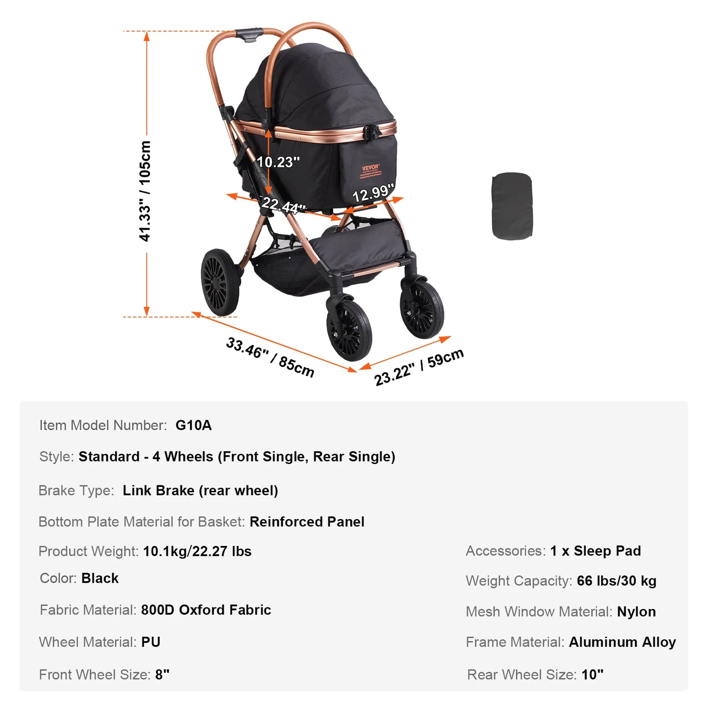 Foldable Pet Stroller with Detachable Carrier