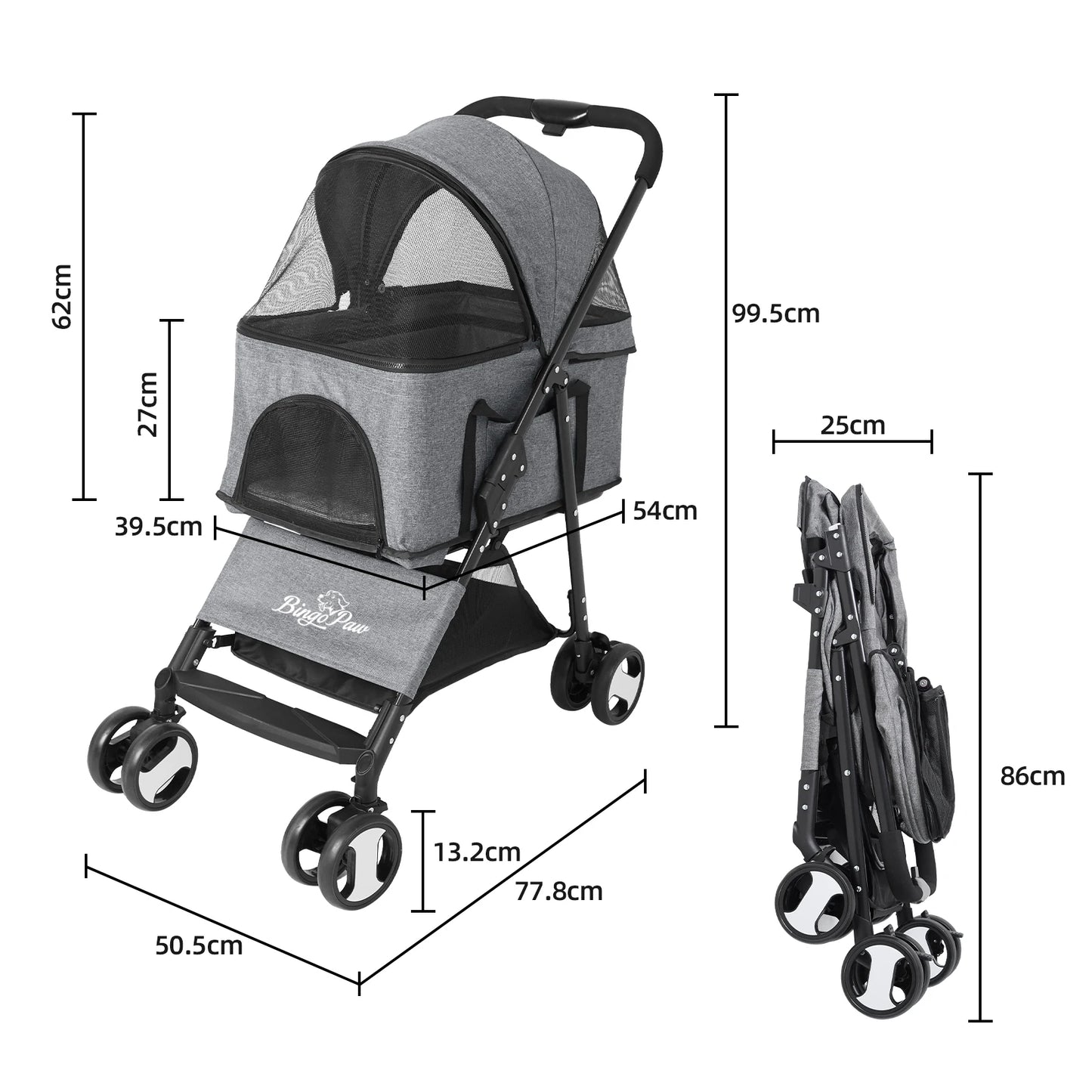 Large Pet Stroller with Detachable Carrier