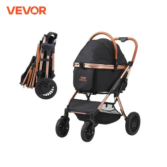 Foldable Pet Stroller with Detachable Carrier