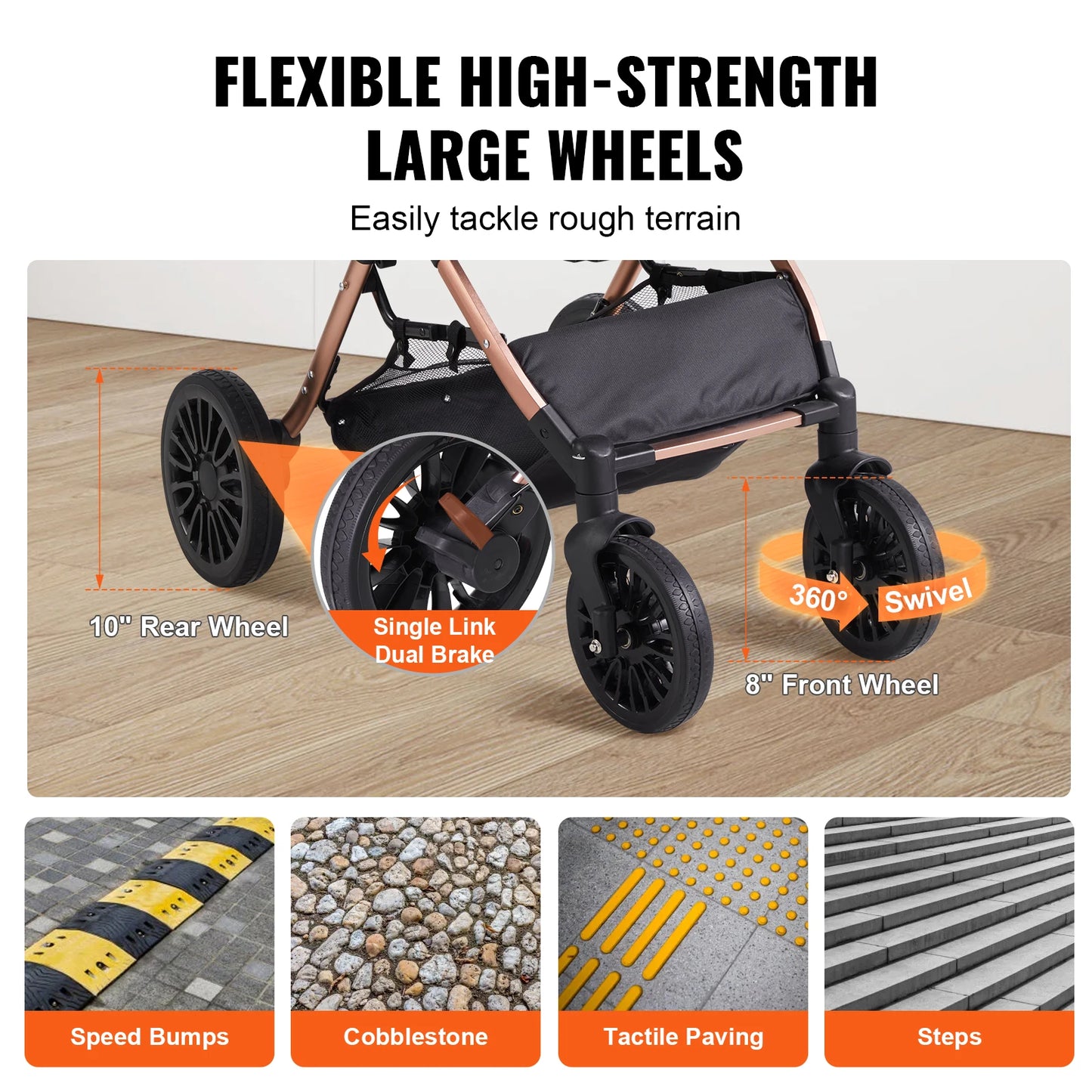 Foldable Pet Stroller with Detachable Carrier